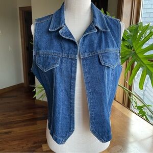 Vintage Blue Medium Wash Denim Western Cotton Open Front Vest size Medium